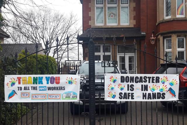 Pupils at Kingfisher Primary Academy in Doncaster have designed'thank you' banners for NHS staff, which has been put on displayat a property close to the Doncaster Royal Infirmary.Photo credit: other