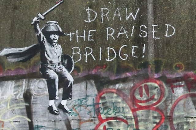 The Banksy stencil appeared on the bridge in 2018 Picture: Tom Maddick / SWNS.com