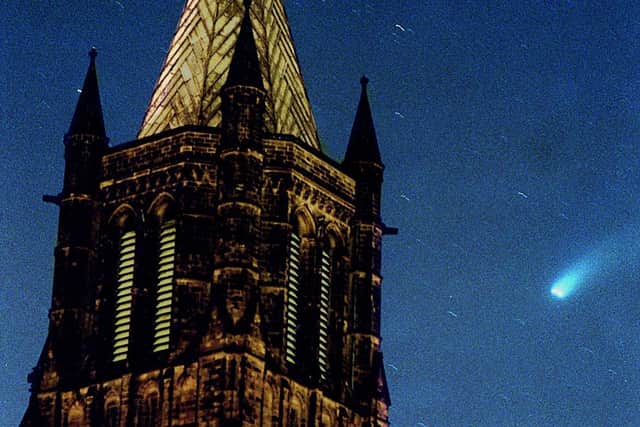 The comet Hale Bopp lit up the night sky behind St Bartholomew's Church in Armleyin 1997 Picture: Graham Lindley