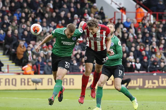 Sander Berge of Sheffield United  head towards goal during the Premier League match against Brighton (Pucture: Simon Bellis/Sportimage)