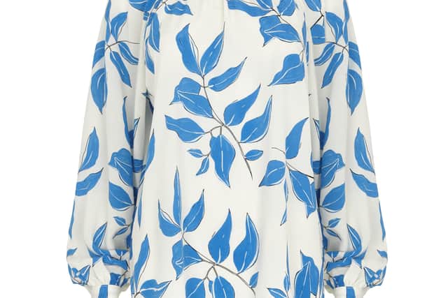 Blue and white leaf print top, £45, Autograph online at Marks & Spencer.