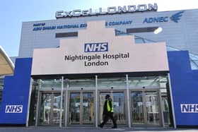 Newly installed signage for the field hospital to be known as the NHS Nightingale Hospital being created at the ExCeL London exhibition centre in London (Getty Images)