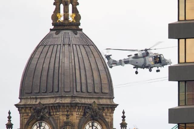 The army helicopter landing at Leeds General Infirmary (photo: Bob Peters).