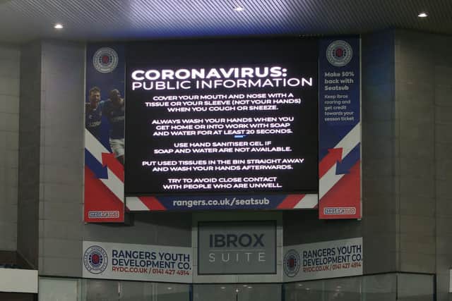 ADVICE: Information to fans on the scoreboard at Rangers