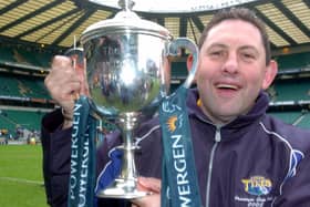 Flashback: Phil Davies after he had guided Leeds Tykes to the Powergen Cup – a highpoint in its 30-year history. They will kick off next season in the third tier – National League One. (Picture: Steve Riding)