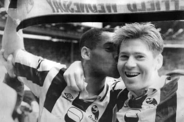 Sheffield Wednesday hero's Chris Waddle (right) and Mark Bright after winning the FA Cup Semi-Final at Wembley - 3rd April 1993
 (Picture: PA)