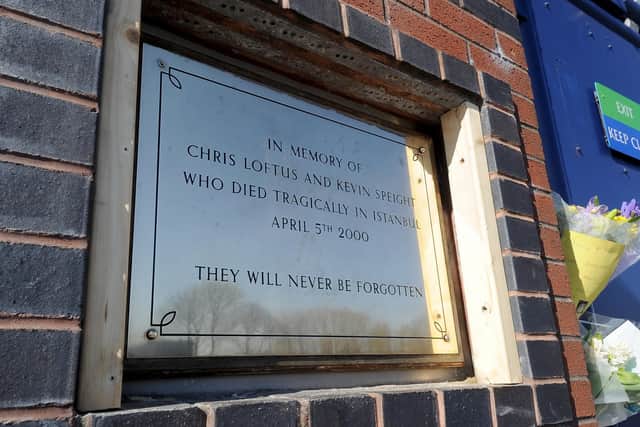 The 20th anniversary of the deaths of Leeds fans Christopher Loftus and Kevin Speight, who died in Istanbul 2020, at Elland Road, Leeds. (Picture: Simon Hulme)