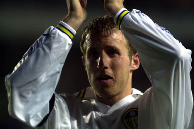Tearful: Lee Bowyer applauds the Leeds fans after the match against Galatassaray.