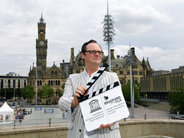 David Wilson, director ofDirector of Bradford UNESCO City of Film, in front of City Hall. Picture: Jonathan Gawthorpe.