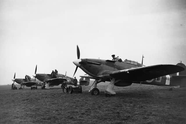 Three Hawker Hurricane MkI fighters of No. 303 (Polish) Squadron Royal Air Force are prepared for flight by their crews circa October 1940 from their base at RAF Northolt near London, United Kingdom.  (Photo by Central Press/Getty Images)
