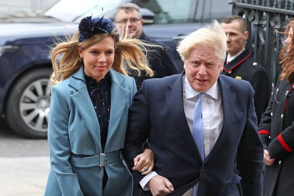Boris Johnson and Carrie Symonds, his pregnant patner, before both were struck down by Covid-19.