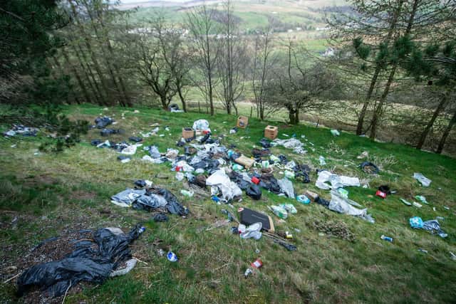 Fly tipped waste spotted in rural Lancashire this week, as fears rise that the lockdown period will lead to an increase in rubbish on Yorkshire's roadsides. Picture: SWNS
