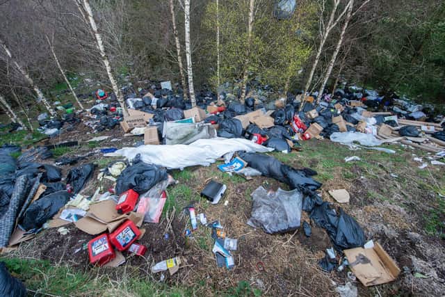 Fly tipped waste spotted in rural Lancashire this week, as fears rise that the lockdown period will lead to an increase in rubbish on Yorkshire's roadsides. Picture: SWNS