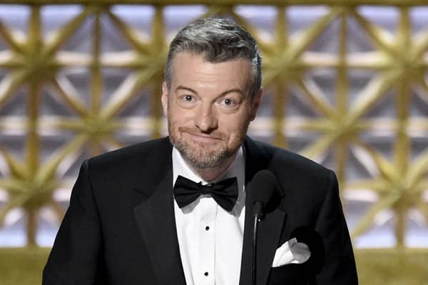 Charlie Brooker accepts the award for outstanding television movie for "Black Mirror: San Junipero" at the 69th Primetime Emmy Awards in 2017. (Photo by Chris Pizzello/Invision/AP)
