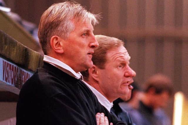 DYNAMIC DUO: Ronnie Moore and John Breckin pictured on the touchline together in 1997. Picture: Steve Parkin.