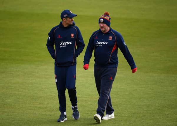 GOOD MOVE: Essex head coach Anthony McGrath chats with Alastair Cook ahead of the opening game of the County Championship last year against Hampshire. Picture: Harry Trump/Getty Images.