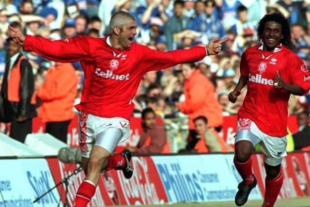 PROLIFIC: Fabrizio Ravanelli (left) enjoyed a fantastic season at Middlesbrough, playing alongside the likes of Emerson (right)