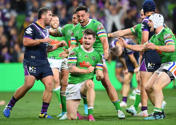 BRING IT BACK:  John Bateman celebrates scoring a try during the NRL Qualifying Final match for Canberra Raiders and Melbourne Storm in September last year. Picture: Quinn Rooney/Getty Images