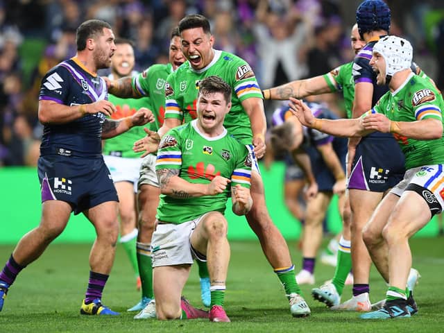 BRING IT BACK:  John Bateman celebrates scoring a try during the NRL Qualifying Final match for Canberra Raiders and Melbourne Storm in September last year. Picture: Quinn Rooney/Getty Images
