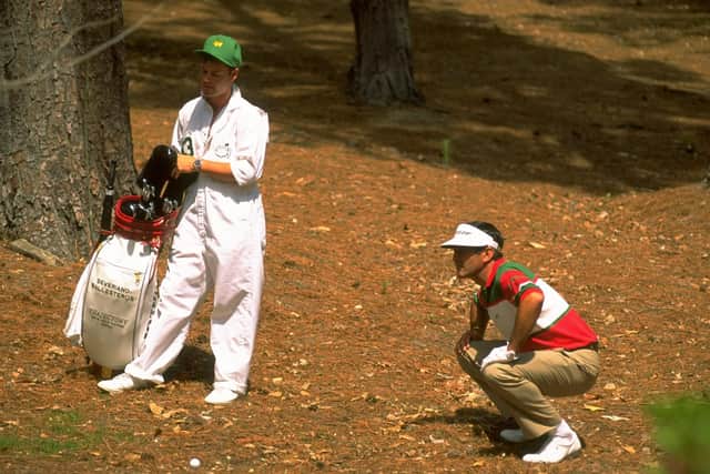 Seve Ballesteros of Spain plays from the trees during the US Masters at the Augusta National Golf Club in Georgia, USA. (Picture: Allsport UK /Allsport)