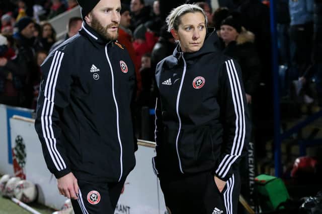 GAFFER: Sheffield United Women's manager Carla Ward, right. Picture: James Wilson/Sportimage.
