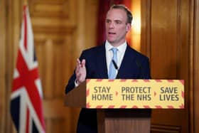 Foreign Secretary Dominic Raab during a media briefing in Downing Street, London, on coronavirus (COVID-19). Picture: Pippa Fowles/Crown Copyright/10 Downing Street/PA Wire.