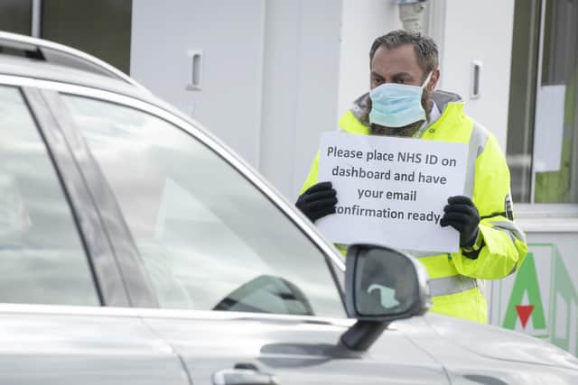 A drive-in Covid-19 testing centre at Leeds Temple Green Park and Ride, part of the Government's UK-wide drive to increase testing for thousands more NHS workers. Picture: Danny Lawson/PA Wire