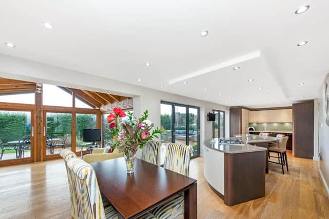 The open plan living kitchen with views over the garden