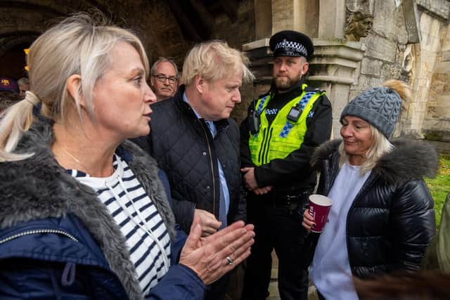 Boris Johnson met flooding victims in South Yorkshire last November.