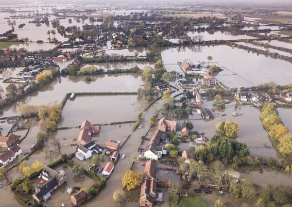 An aerial photo of Fishlake at the height of the floods.