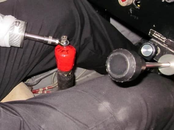 A homemade prosthetic device as an amputee pilot suffered a hard landing when the device disconnected from the controls of his light aircraft.