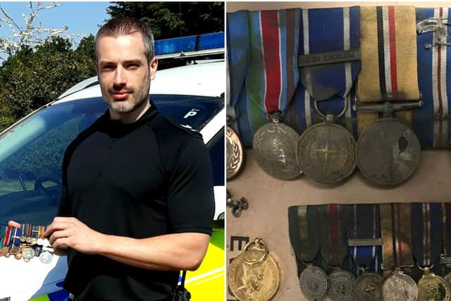 Sergeant Rob Campbell of Selby District Neighbourhood Policing Team shortly before the medals were returned to their owner in Barnsley