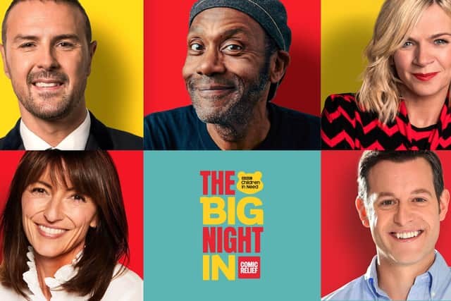 The Big Night In/BBC Children In Need/Comic Relief handout photo of the presenting line-up for BBC One's The Big Night In (top row, left to right) Paddy McGuinness, Sir Lenny Henry and Zoe Ball; (bottom row, left to right) Davina McCall and Matt Baker. PA Photo.