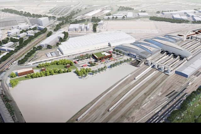 An artist's impression of a planned HS2 station.