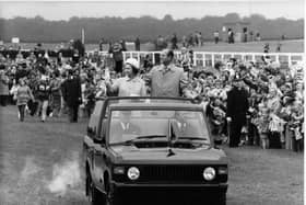 The Queen at Doncaster Racecourse in 1977.