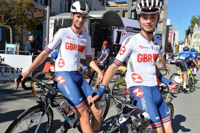 In tandem: Yorkshire's Great Britain Junior men's team riders Sam Watson and Mason Hollyman at the start in Kufstein in 2018.