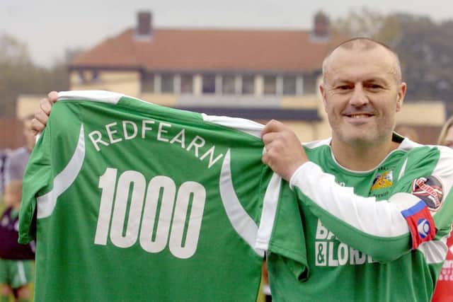 Milestone: Bradford Park Avenue's Neil Redfearn celebrating his 1000 match appearence.
