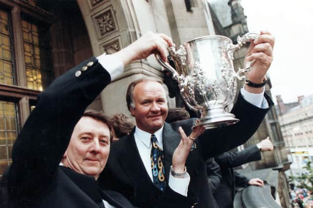 TEAM WORK: Dave Richards and Ron Atkinson after Sheffield Wednesday won the League Cup in 1991