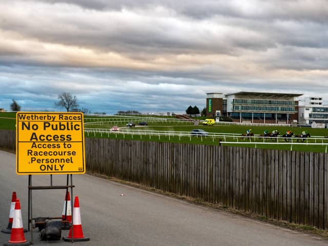 The scene at Wetherby when it raced behind closed doors on March 17.