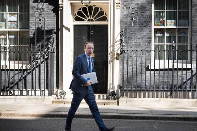 Health secretary, Matt Hancock leaves 10 Downing Street.