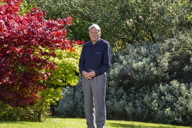 Dickie Bird in the garden of his Barnsley home