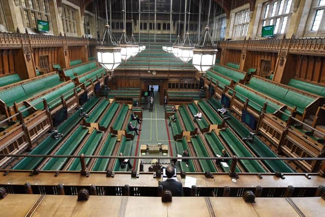 The House of Commons has eben reconfigured to take account of social distancing.
