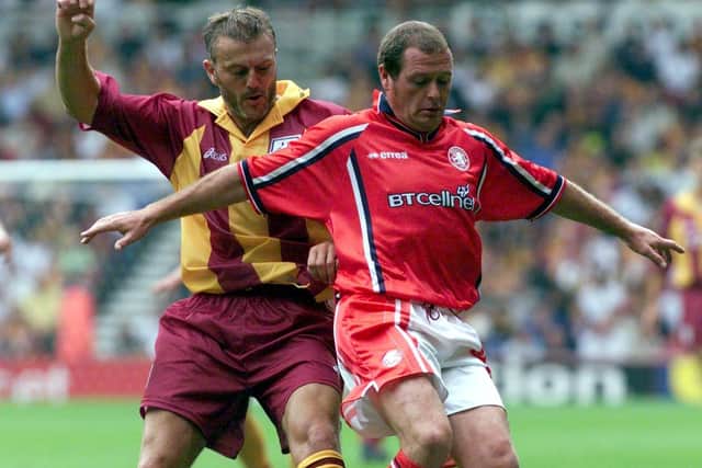 Bradford's Neil Redfearn and Middlesbrough's Paul Gascoigne in action.