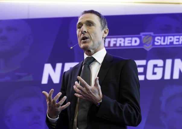 Picture by Allan McKenzie/SWpix.com - 24/01/2019 - Rugby League - Betfred Super League Launch 2019 - Old Trafford, Manchester, England - Robert Elstone opens the press conference.