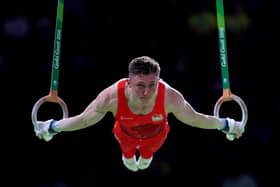 England's Nile Wilson competes in the rings during the men's menâ€TMs gymnastics team event final at the Coomera Indoor Sports Centre during day one of the 2018 Commonwealth Games in the Gold Coast, Australia. PRESS ASSOCIATION Photo. Picture date: Thursday April 5, 2018. See PA story COMMONWEALTH Gymnastics. Photo credit should read: Mike Egerton/PA Wire. RESTRICTIONS: Editorial use only. No commercial use. No video emulation.