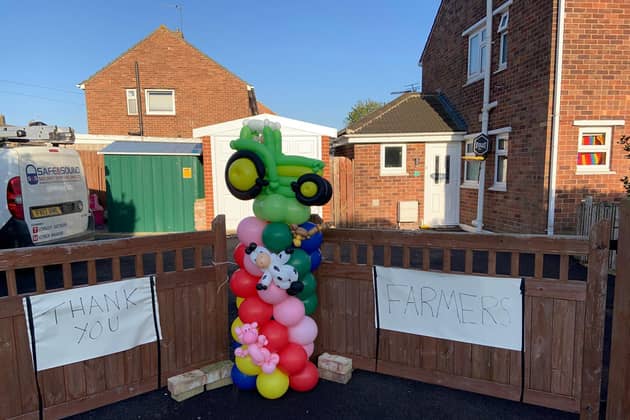 A balloon tribute to farmers made by Craig Cash and his nine-year-old daughter Olivia-Mae. PA Photo