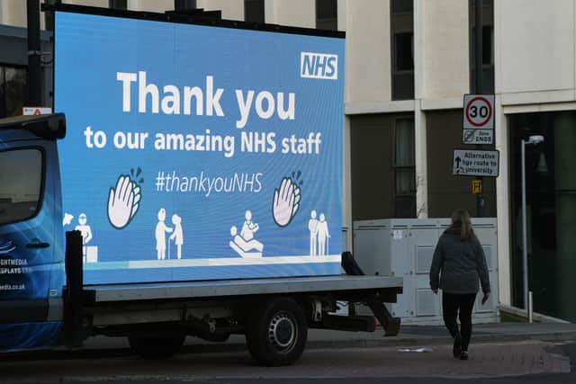 A tribute to NHS workers outside Leeds General Infirmary.