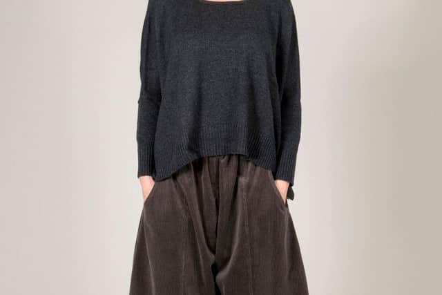 Corduroy Bovver Boy trouser, £450; cashmere square sweater, £395,  Nomad Atelier at nomadatelier.co.uk.