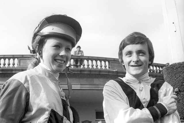 File photo dated 20-03-1975 of Jane McDonald, 21, an apprentice with Snowy Wainwright at Malton, East Yorkshire, talking with champion jockey Pat Eddery at Doncaster during the first day of the Flat session in which she was to become the first woman to compete against men professionally in horse racing. She was racing on Royal Cadet in round one of the Crown Plus Two Apprentice Championship Handicap Stakes and finished 11th in the 17 horse field.
