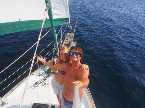 Adam and Emily, from Skipton, have spent the lockdown trapped on their 38ft sailboat moored in a Greek boatyard